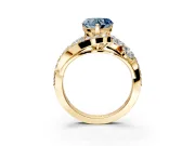 Halo Engagement Ring Setting for Fancy Blue Heart-Shaped Center with Marquise and Pave Bypass Band and Prong Head in Yellow Gold