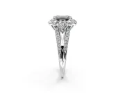 Halo Engagement Ring Setting for Emerald Cut Center with Two-Strand Split Shank and Prong Head in Platinum