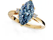 3 Stone Engagement Ring Setting for Fancy Blue Marquise Center with Low-Set Round Cut Accents and Prong Head in Yellow Gold