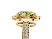 Milgrain Halo Engagement Ring Setting for Fancy Yellow Oval Center with Three-Sided Pave Band and Prong Head in Yellow Gold