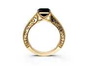 Solitaire Engagement Ring Setting for Fancy Black Asscher Cut Center with Engraved Pave Band and Prong Head in Yellow Gold