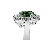 Starburst Halo Engagement Ring Setting for Fancy Green Heart-Shaped Center with Flat Cathedral Band and Prong Head in Platinum