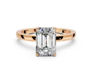 Solitaire Engagement Ring Setting for Emerald Cut Center with Thin Rounded Plain Band and Prong Head in Rose Gold
