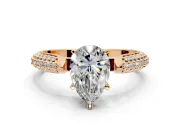 Solitaire Engagement Ring Setting for Pear-Shaped Center with Multi-Row Accents and Prong Head in Rose Gold