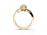 3 Stone Engagement Ring Setting for Marquise Center with Channel Baguette Accents and Prong Head in Yellow Gold