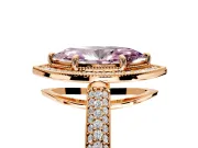 Milgrain Halo Engagement Ring Setting for Fancy Pink Marquise Center with Three-Sided Pave Band and Prong Head in Rose Gold