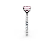 Solitaire Engagement Ring Setting for Fancy Pink Asscher Cut Center with Fine Pave Band and Claw Prong Head in Platinum