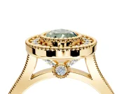 Halo Engagement Ring Setting for Fancy Green Pear-Shaped Center with Milgrain Frame, Pave Band and Prong Head in Yellow Gold