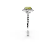 Halo Engagement Ring Setting for Fancy Yellow Cushion Cut Center with Raised Halo, Pave Band and Prong Head in Sterling Silver