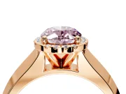 Halo Engagement Ring Setting for Fancy Pink Oval Center with Knife Ridge Cathedral Band and Prong Head in Rose Gold