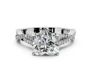Solitaire Engagement Ring Setting for Heart-Shaped Center with Twisted Pave Split Shank and Prong Head in Sterling Silver