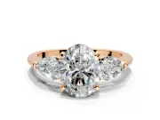 3 Stone Engagement Ring Setting for Oval Center with Large Pear-Shaped Accents and Prong Head in Rose Gold