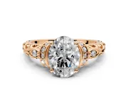 Solitaire Engagement Ring Setting for Oval Center with Filigree Band and Prong Head in Rose Gold