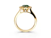 Halo Engagement Ring Setting for Fancy Green Round Cut Center with Milgrain Pave Band and Bezel Head in Yellow Gold