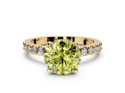 Solitaire Engagement Ring Setting for Fancy Yellow Round Cut Center with Fine Pave Band and Claw Prong Head in Yellow Gold