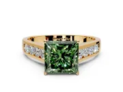 Solitaire Engagement Ring Setting for Fancy Green Princess Cut Center with Cathedral Channel Band and Prong Head in Yellow Gold