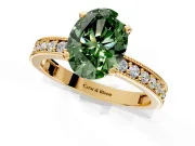 Milgrain Pave Engagement Ring Setting for Fancy Green Oval Center with Accent Band and Prong Head in Yellow Gold