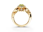 Milgrain Halo Engagement Ring Setting for Fancy Yellow Emerald Cut Center with Shoulder Bezels and Prong Head in Yellow Gold