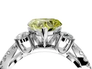 3 Stone Engagement Ring Setting for Fancy Yellow Heart-Shaped Center with Pave Split Shank and Prong Head in Platinum