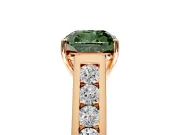 Solitaire Engagement Ring Setting for Fancy Green Cushion Cut Center with Round Cut Channel Band and Prong Head in Rose Gold