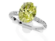 Hidden Halo Engagement Ring Setting for Fancy Yellow Oval Center with Pave Band and Prong Head in Platinum