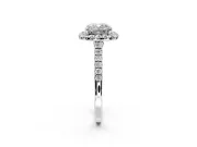 Halo Engagement Ring Setting for Cushion Cut Center with Narrowing Pave Band and Prong Head in Platinum