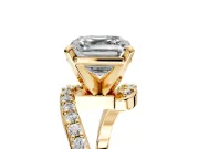 Solitaire Engagement Ring Setting for Asscher Cut Center with Pave Bypass Swirl Band and Prong Head in Yellow Gold
