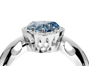 Halo Engagement Ring Setting for Fancy Blue Heart-Shaped Center with Tapered Plain Band and Prong Head in Platinum