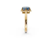 Floral Frame Engagement Ring Setting for Fancy Blue Princess Cut Center with Accent Clusters and Prong Head in Yellow Gold