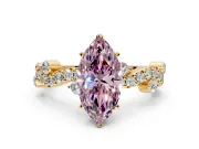 Solitaire Engagement Ring Setting for Fancy Pink Marquise Center with Bar-Station Pave Twist and Prong Head in Yellow Gold
