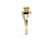 Solitaire Engagement Ring Setting for Fancy Yellow Cushion Cut Center with Pave Bypass Swirl Band and Prong Head in Yellow Gold