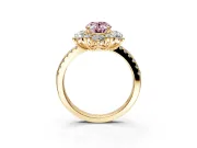 Floral Halo Engagement Ring Setting for Fancy Pink Oval Center with Pave Accents and Prong Head in Yellow Gold