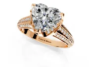 Solitaire Engagement Ring Setting for Heart-Shaped Center with Accented Split Shank and Prong Head in Rose Gold