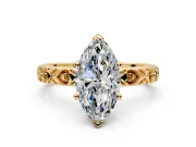 Solitaire Engagement Ring Setting for Marquise Center with XO Engraved Band and Prong Head in Yellow Gold