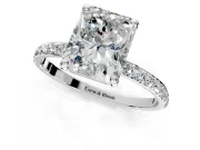 Solitaire Engagement Ring Setting for Radiant Cut Center with Pave Accents and Prong Head in Platinum