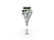 Halo Engagement Ring Setting for Fancy Green Emerald Cut Center with Marquise and Pave Bypass Band and Prong Head in Platinum