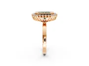Halo Engagement Ring Setting for Fancy Green Radiant Cut Center with Milgrain Bezel Rim, Plain Band and Prong Head in Rose Gold