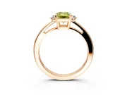 3 Stone Engagement Ring Setting for Fancy Yellow Emerald Cut Center with Low-Set Round Cut Accents and Prong Head in Rose Gold