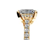 Solitaire Engagement Ring Setting for Emerald Cut Center with Widening Pave Band and Claw Prong Head in Yellow Gold