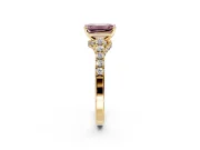 Solitaire Engagement Ring Setting for Fancy Pink Emerald Cut Center with Crossover Accents and Prong Head in Yellow Gold