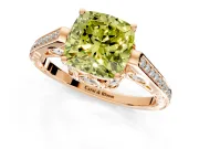 Cathedral Engagement Ring Setting for Fancy Yellow Cushion Cut Center with Antique-Style Pave Band and Prong Head in Rose Gold