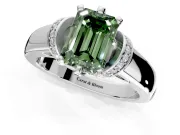 Solitaire Engagement Ring Setting for Fancy Green Emerald Cut Center with Wide Band, Pave Collar and Prong Head in Platinum