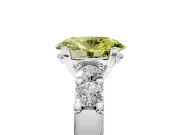 5 Stone Engagement Ring Setting for Fancy Yellow Oval Center with Plain Band and Prong Head in White Gold