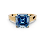 Solitaire Engagement Ring Setting for Fancy Blue Asscher Cut Center with Tapered Split Shoulders and Prong Head in Yellow Gold