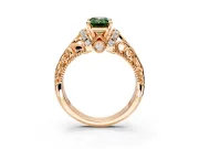 Solitaire Engagement Ring Setting for Fancy Green Emerald Cut Center with Filigree Accent Basket and Prong Head in Rose Gold