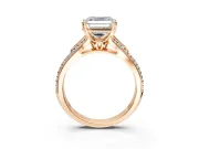 Solitaire Engagement Ring Setting for Asscher Cut Center with Pave Rail Split Shank and Prong Head in Rose Gold