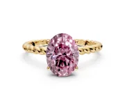 Solitaire Engagement Ring Setting for Fancy Pink Oval Center with Plain Twisted Rope Band and Prong Head in Yellow Gold