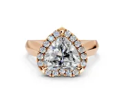 Halo Engagement Ring Setting for Heart-Shaped Center with Square Band and Prong Head in Rose Gold