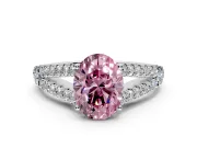 Solitaire Engagement Ring Setting for Fancy Pink Oval Center with Pave Split Shank and Prong Head in Sterling Silver