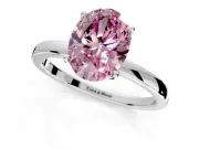 Solitaire Engagement Ring Setting for Fancy Pink Oval Center with Thin Rounded Plain Band and Prong Head in Platinum